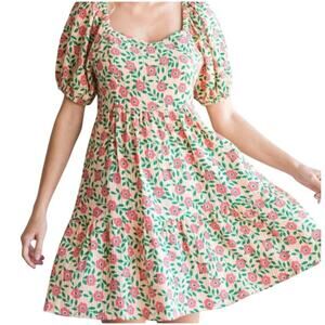 Jodifl Floral Mini Dress Puff Sleeve Square Neck Tiered Small Brunch Day Dress